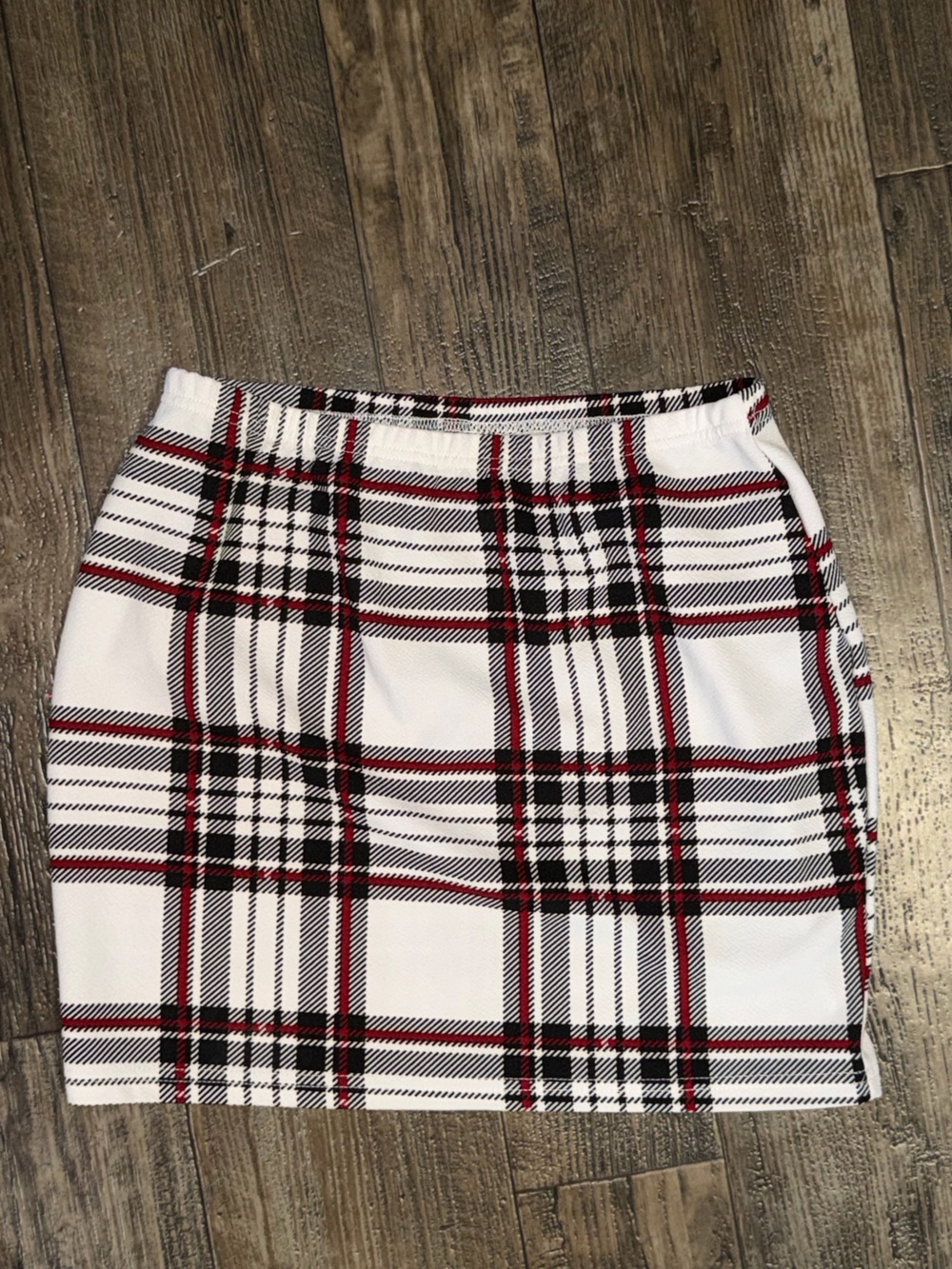 SHEIN White Plaid Mini Skirt with Black and Red Checks